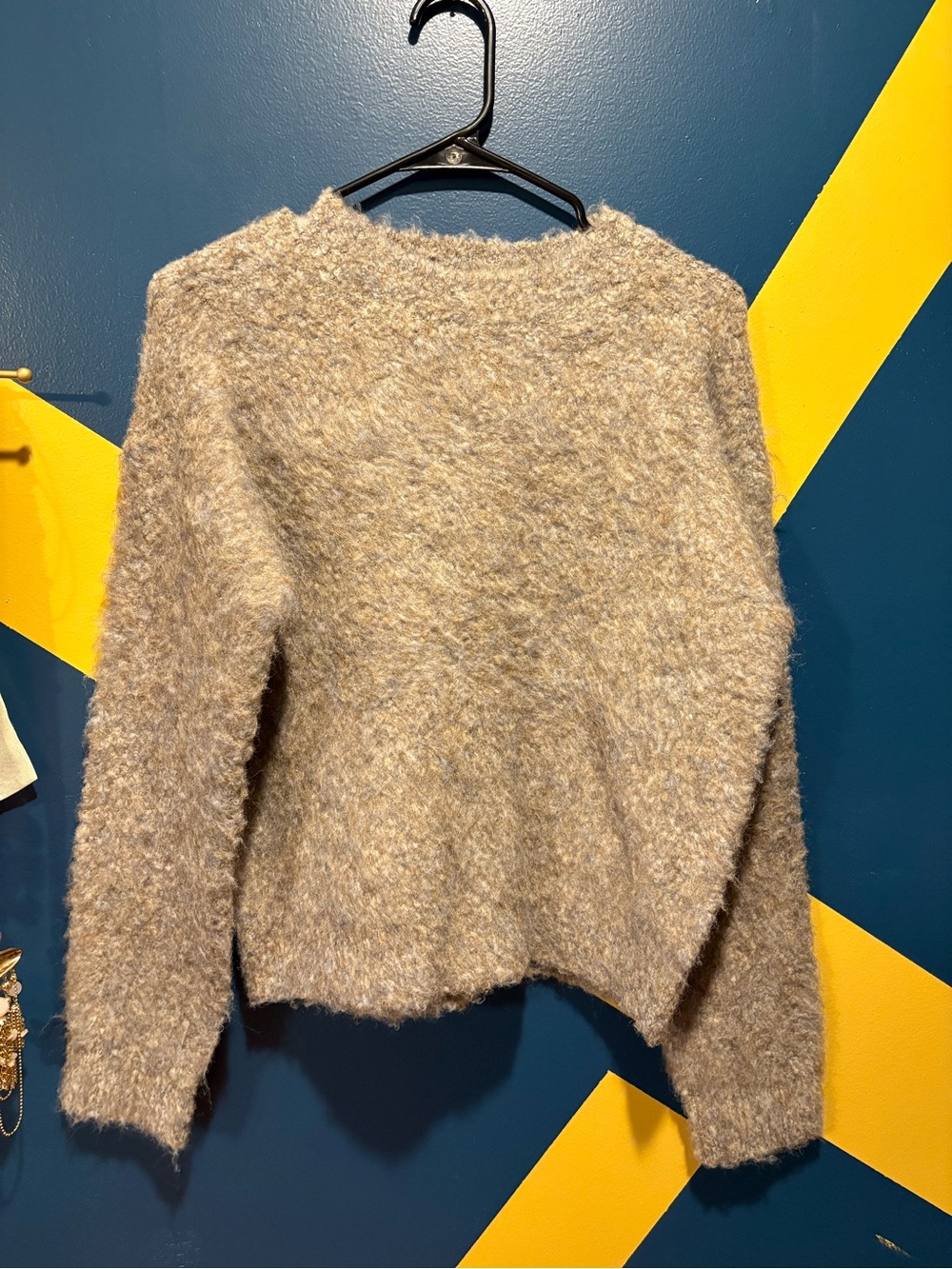 Universal Thread Tan Shaggy Wool Blend Crew Neck Sweater NWT